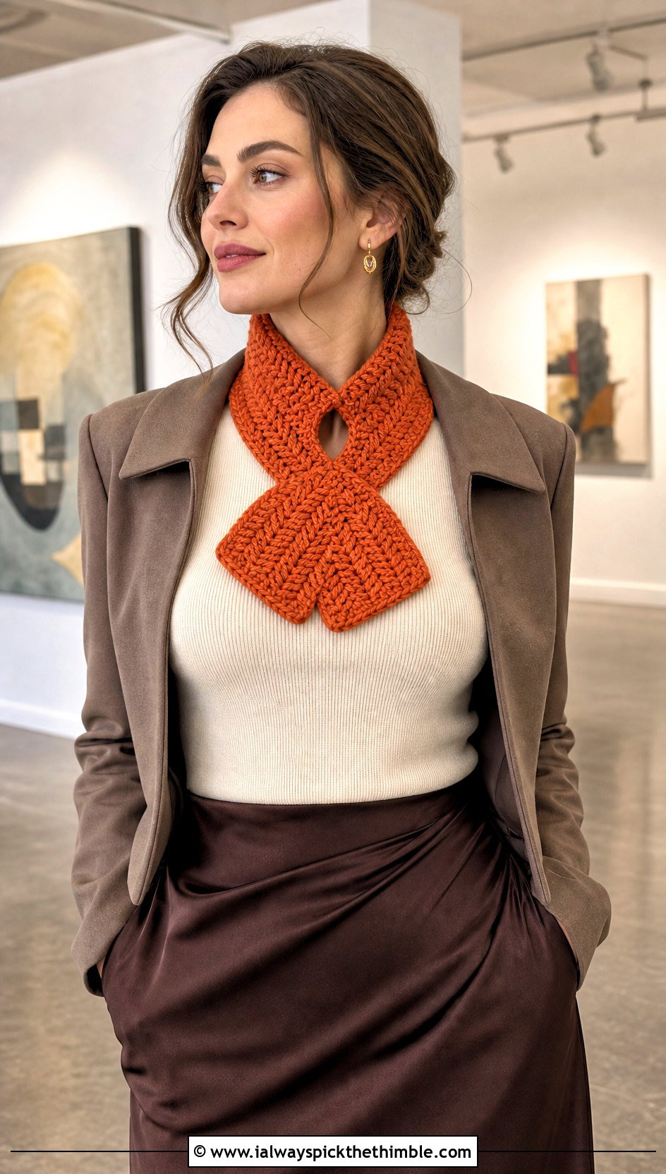 Keyhole Herringbone Crochet Scarf With Satin Skirt - 15 Herringbone Crochet Scarf outfit ideas