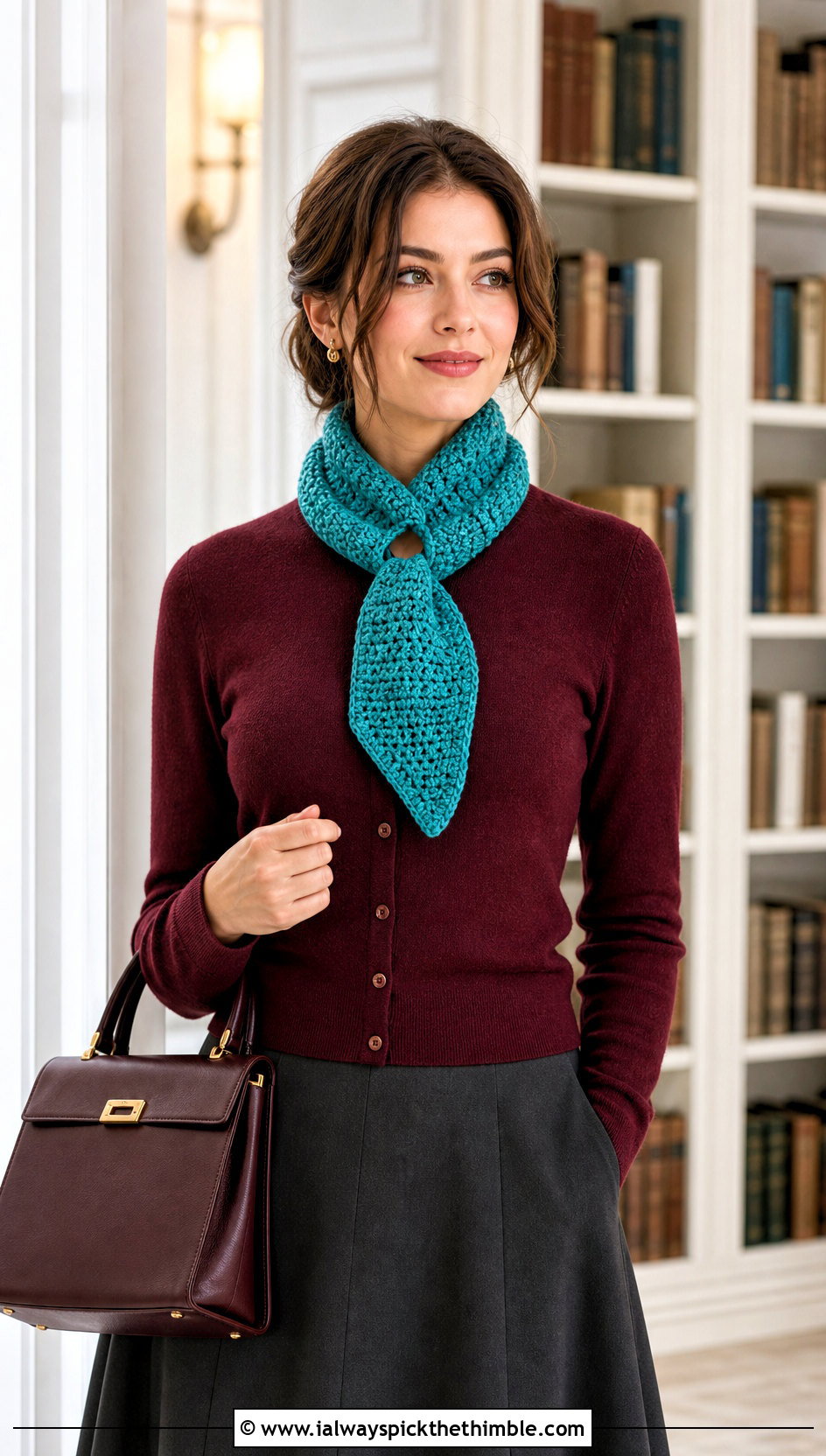Keyhole Hooded Scarf With Cardigan And Midi Skirt - 20 crochet scarf with hood outfit ideas