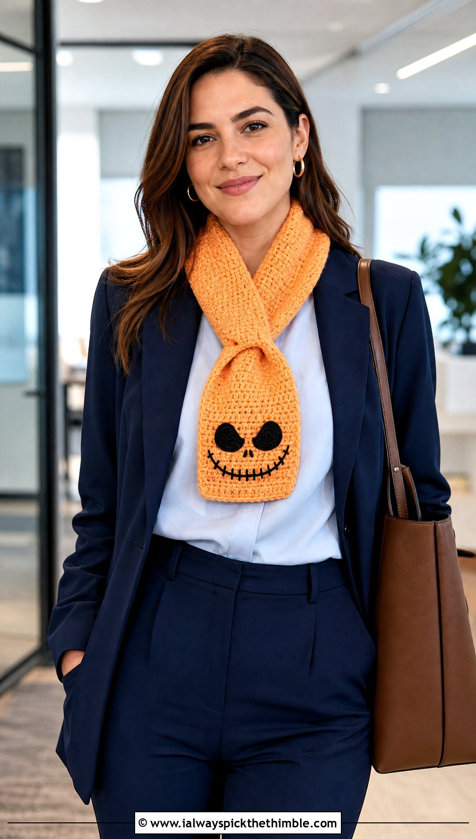 Keyhole Jack Skellington Crochet Scarf With Office Suit - 20 Crochet Jack Skellington Scarf outfit ideas
