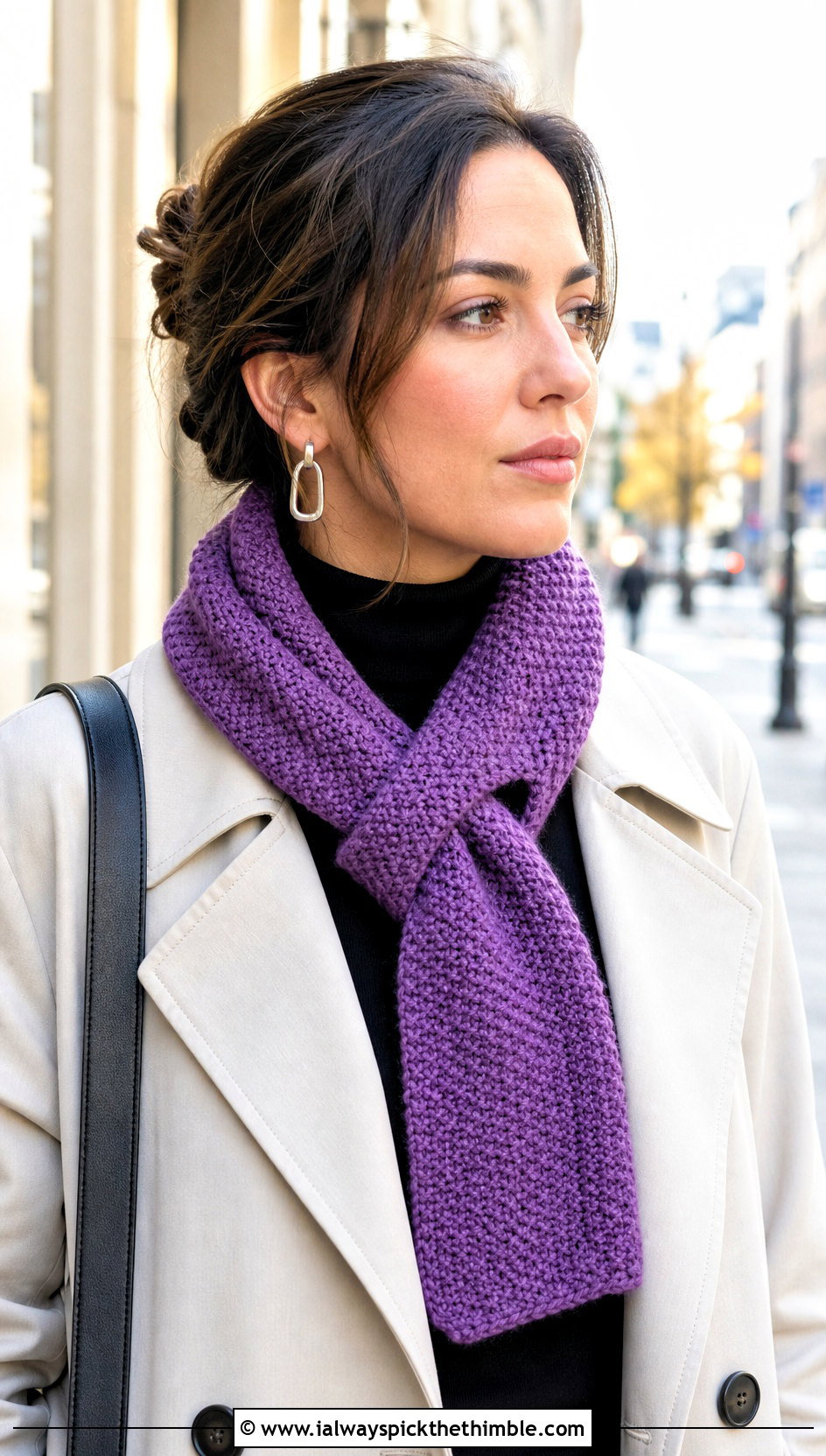 Keyhole Lemon Peel Stitch Scarf With Trench Coat - 20 Crochet Lemon Peel Stitch Scarf outfit ideas