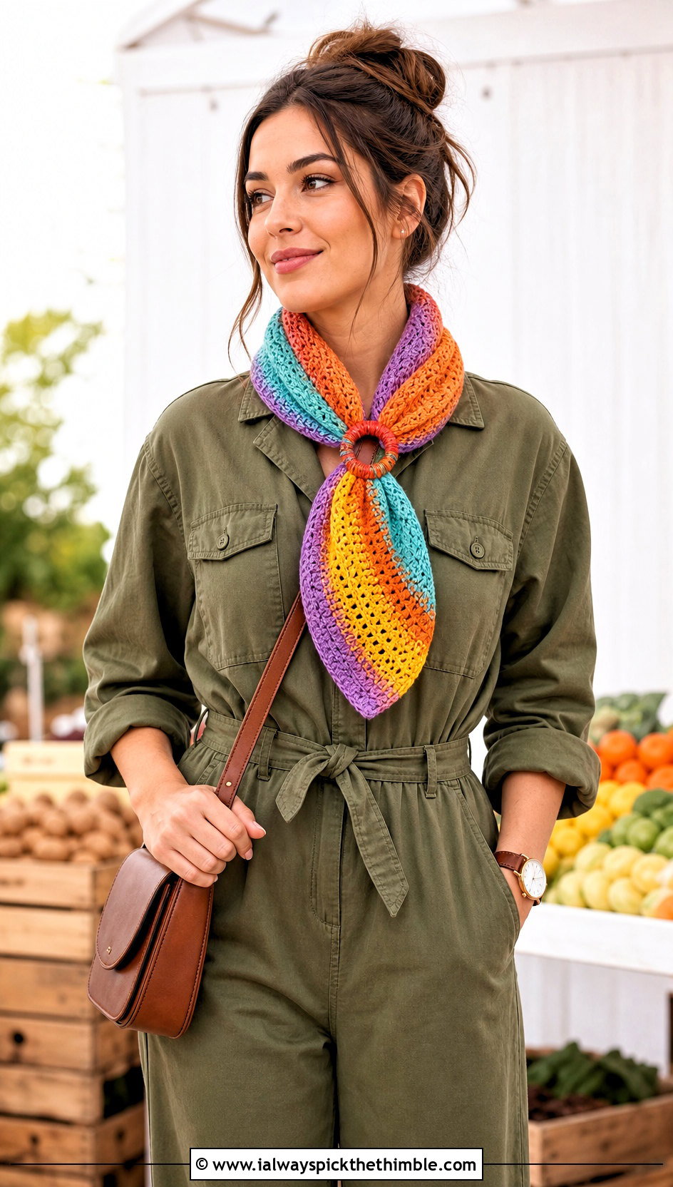 Keyhole Mood Scarf With Utility Jumpsuit - 15 Crochet Mood Scarf outfit ideas