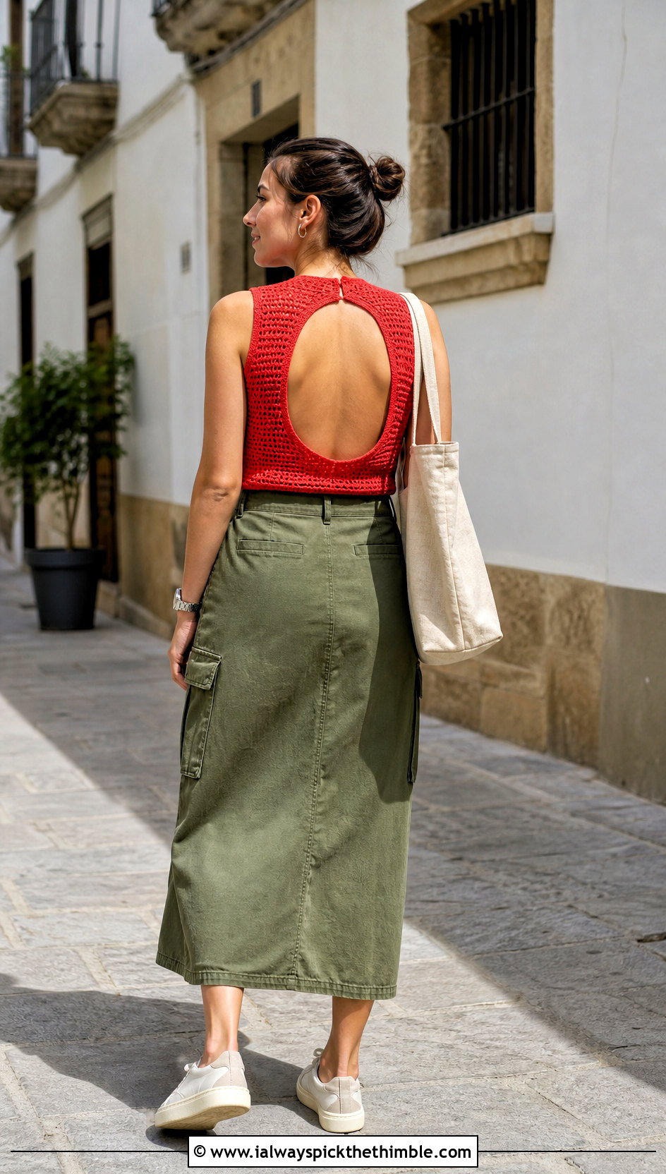 Keyhole Open Back Crochet Top With Utility Skirt - 25 open back crochet top outfit ideas