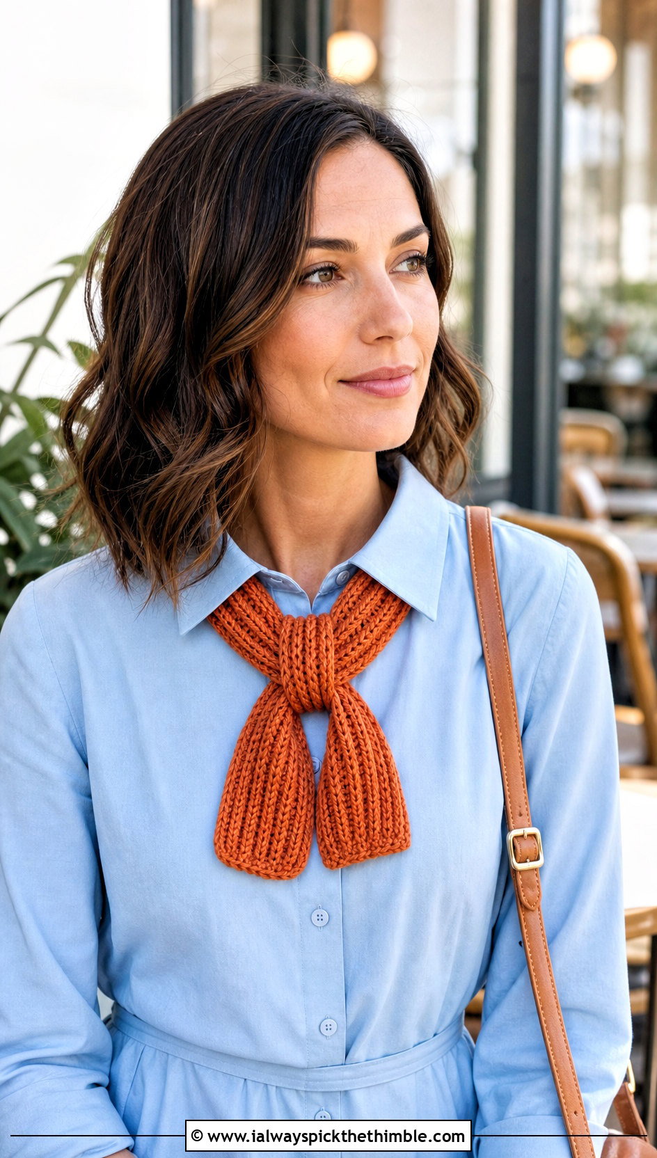 Keyhole Ribbed Crochet Scarf With Shirt Dress - 20 Ribbed Crochet Scarf outfit ideas