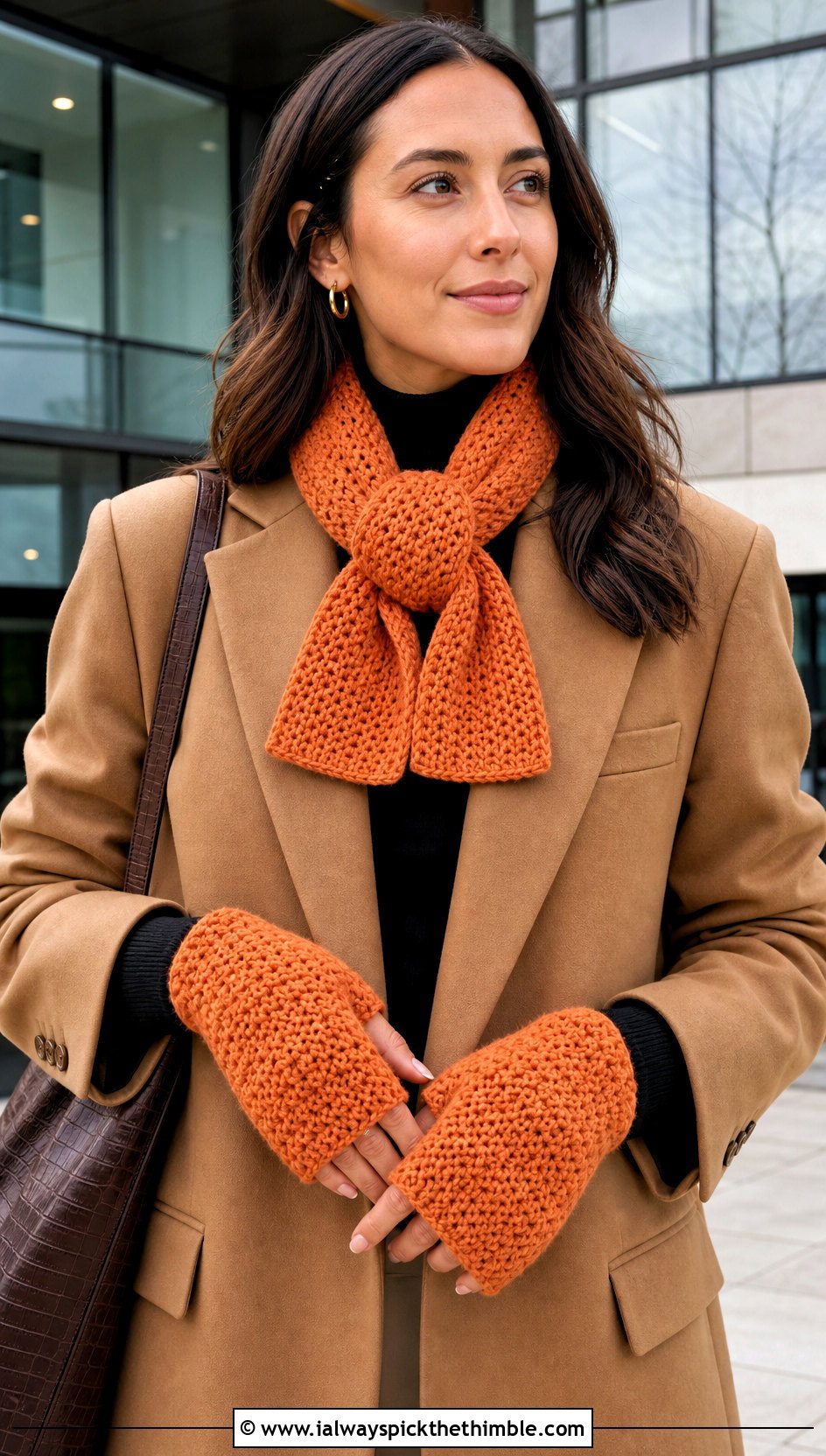 Keyhole Scarf And Convertible Mittens With Blazer - 15 Crochet Scarf And Mittens Set outfit ideas