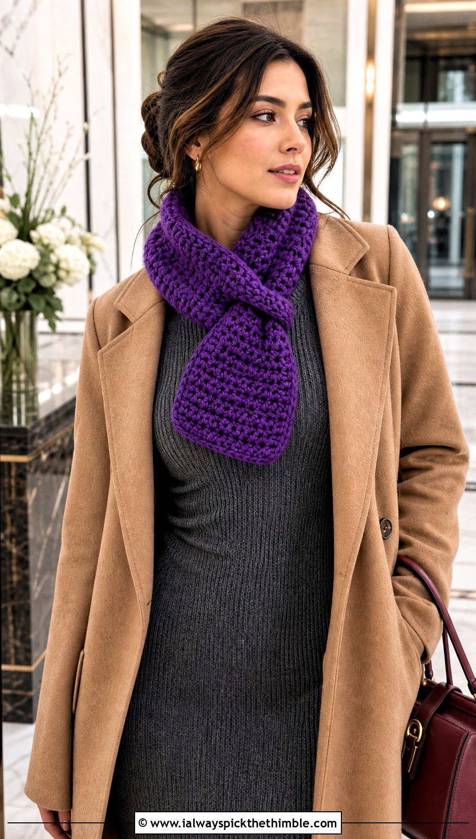Keyhole Thick Crochet Scarf With Sweater Dress - 15 Thick Crochet Scarf outfit ideas