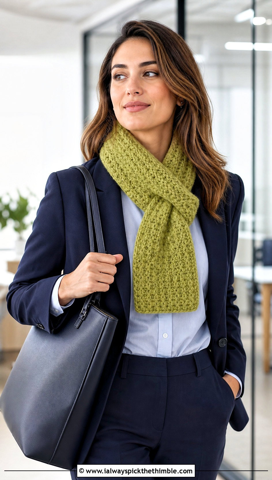 Keyhole Velvet Crochet Scarf With Blazer And Trousers - 20 Velvet Crochet Scarf outfit ideas