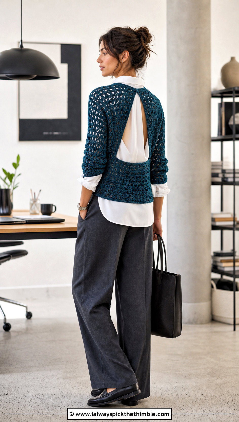 Keyhole Virgin Killer Crochet Sweater With Tailored Trousers - 15 virgin killer crochet sweater outfit ideas