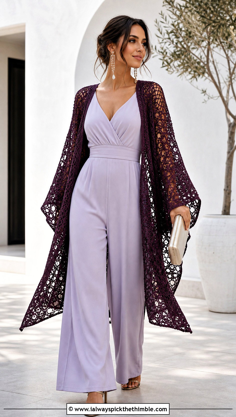 Kimono Crochet Cardigan With Jumpsuit - 25 beginner crochet cardigan outfit ideas