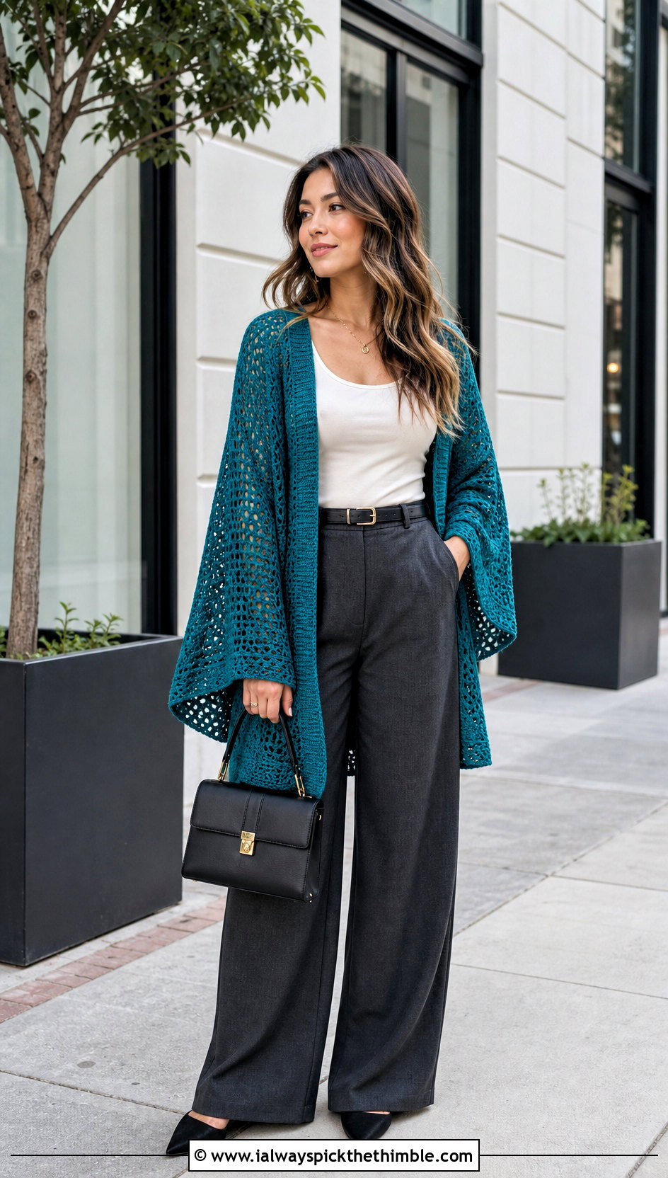 Kimono Sleeve Crochet Bed Jacket With Wide Leg Pants - 20 Crochet Bed Jackets outfit ideas