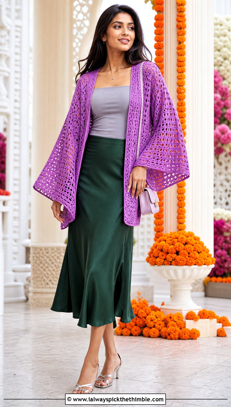 Kimono Sleeve Crochet Cardigan With Bias Cut Skirt - 25 crochet cardigan ideas