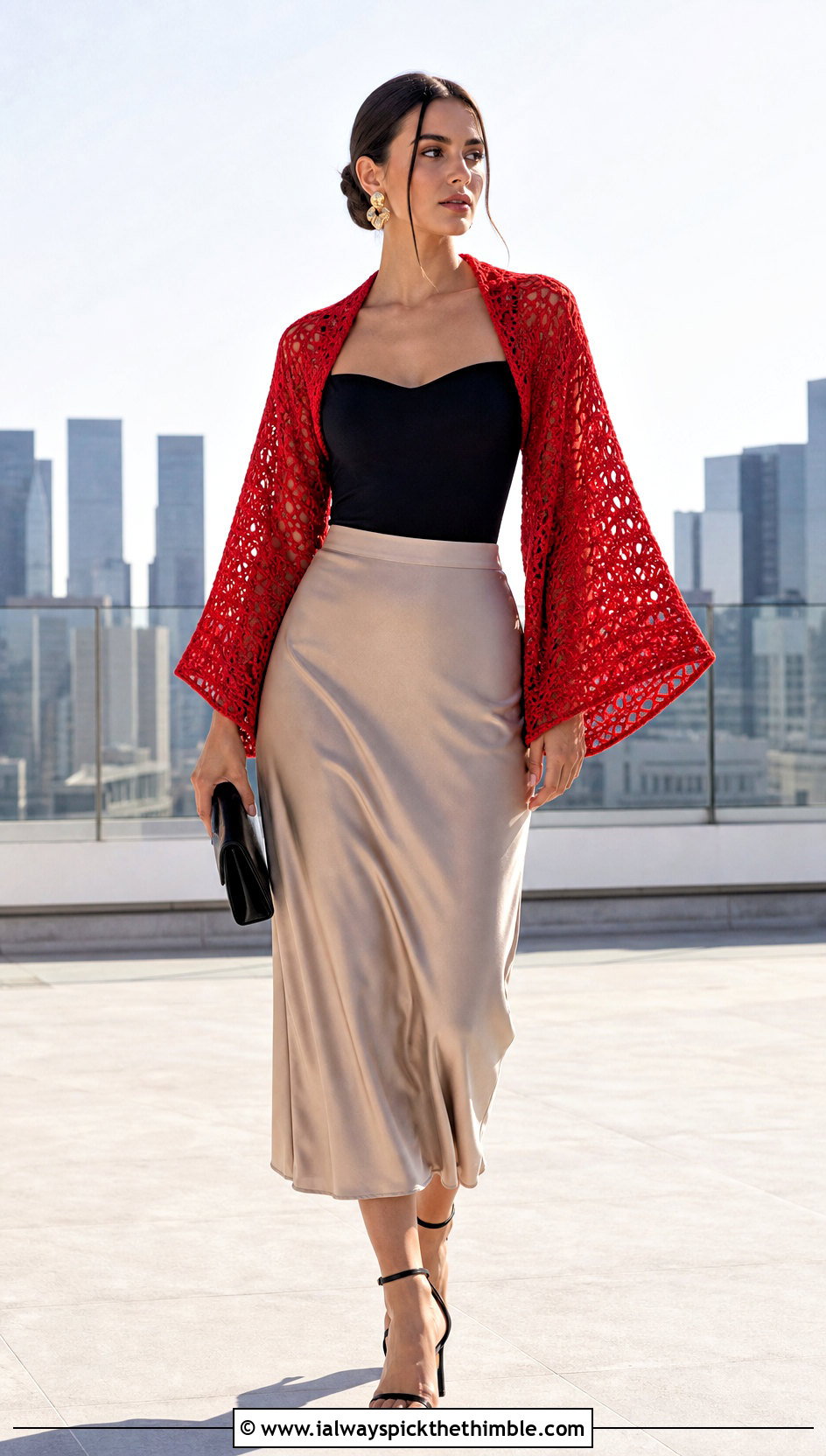 Kimono Sleeve Crochet Top Shrug With Slip Skirt - 20 crochet top shrug outfit ideas