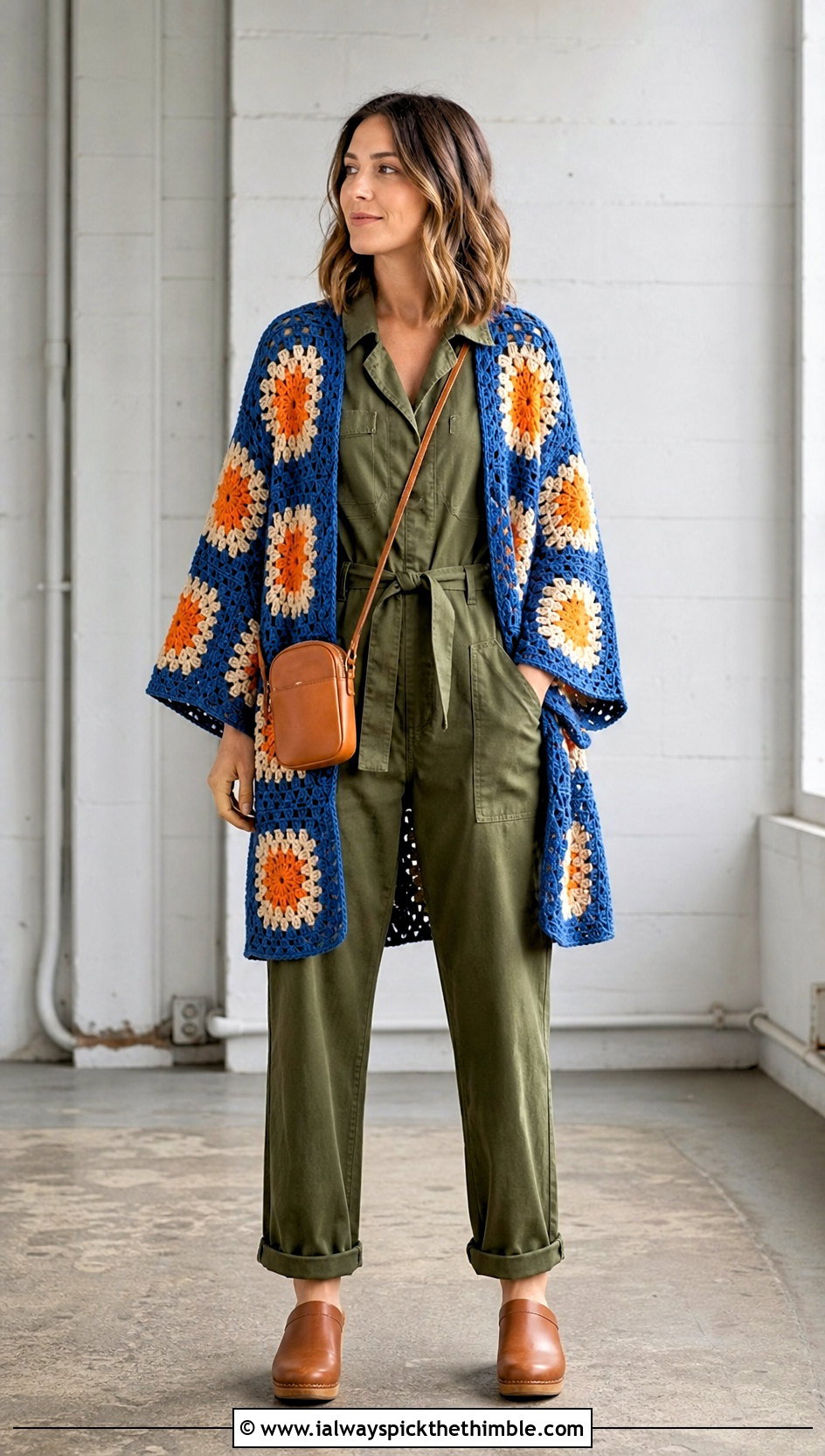 Kimono Sunburst Granny Square Cardigan With Utility Jumpsuit - 25 sunburst granny square cardigan outfit ideas