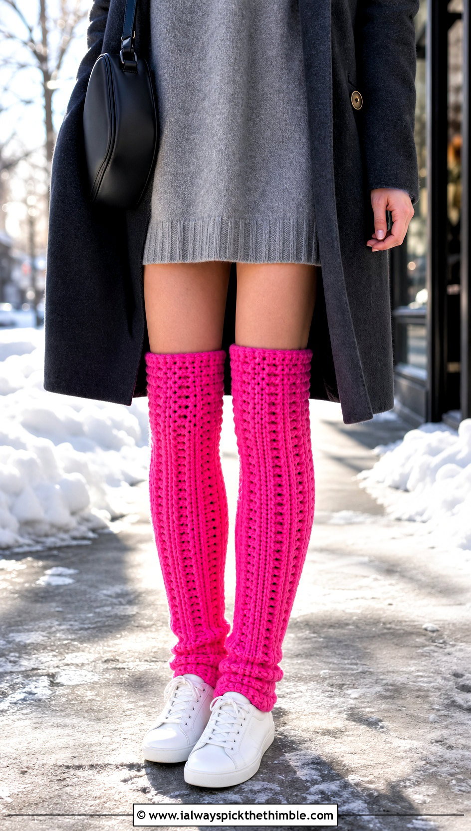 Knee High Crochet Leg Warmers With Sweater Dress - 20 crochet leg warmers ideas