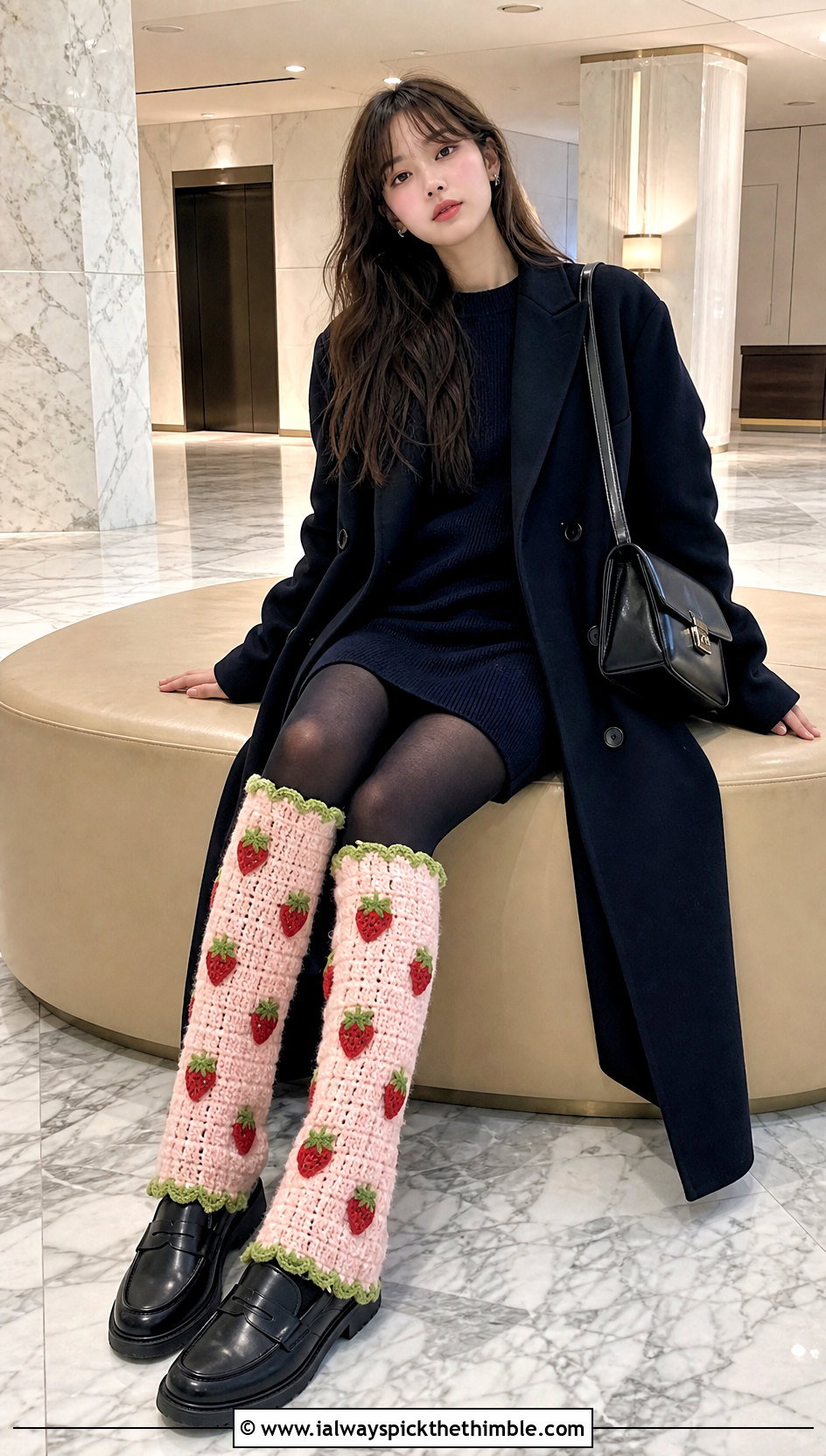 Knee High Crochet Strawberry Leg Warmers With Sweater Dress - 15 Crochet Strawberry Leg Warmers outfit ideas