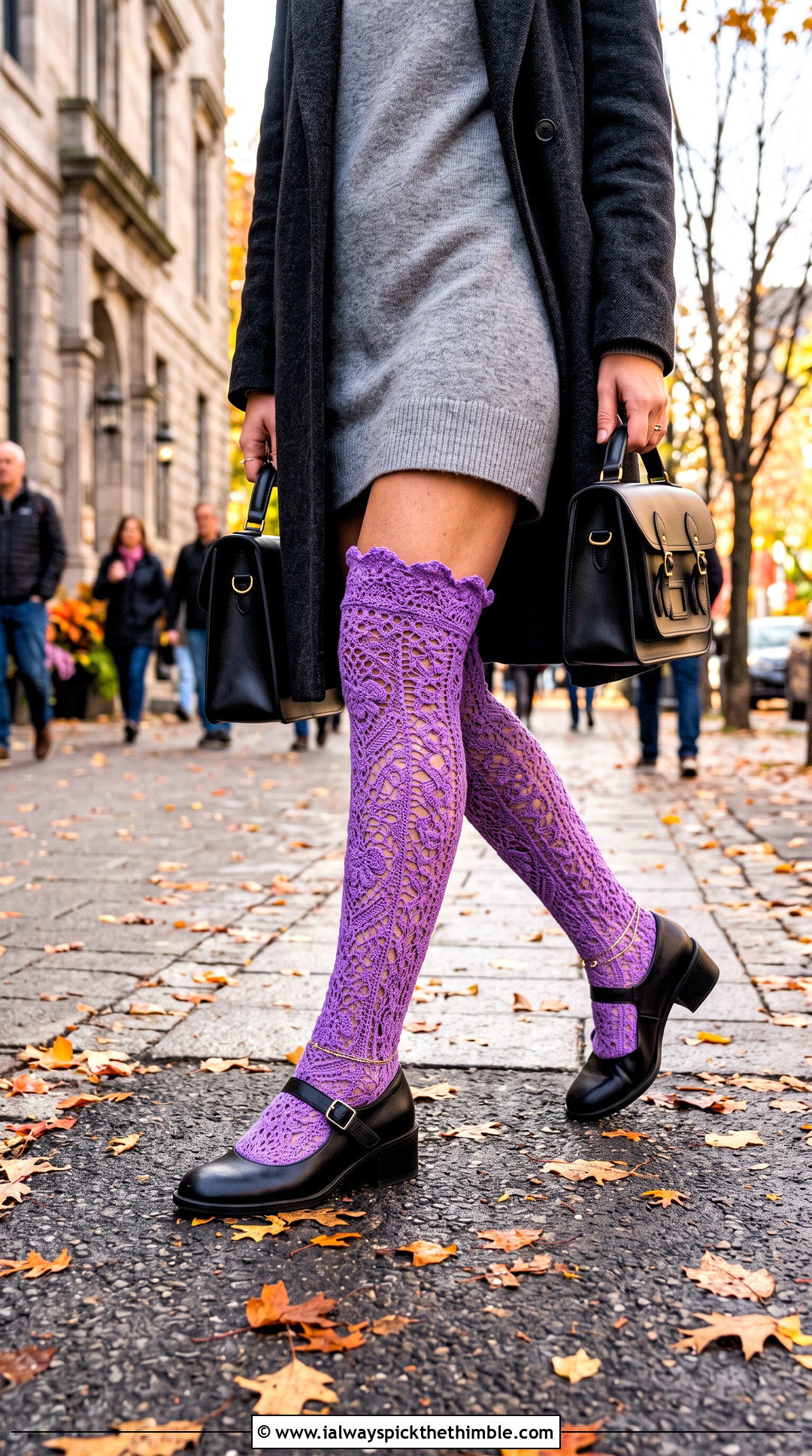 Knee High Lace Crochet Frilly Socks With Sweater Dress - 20 Crochet Frilly Socks outfit ideas