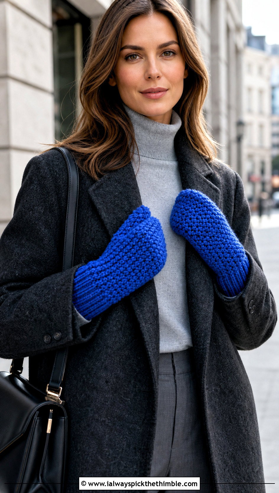 Knit Look Crochet Chunky Mittens With Wool Coat And Trousers - 20 crochet chunky mittens outfit ideas