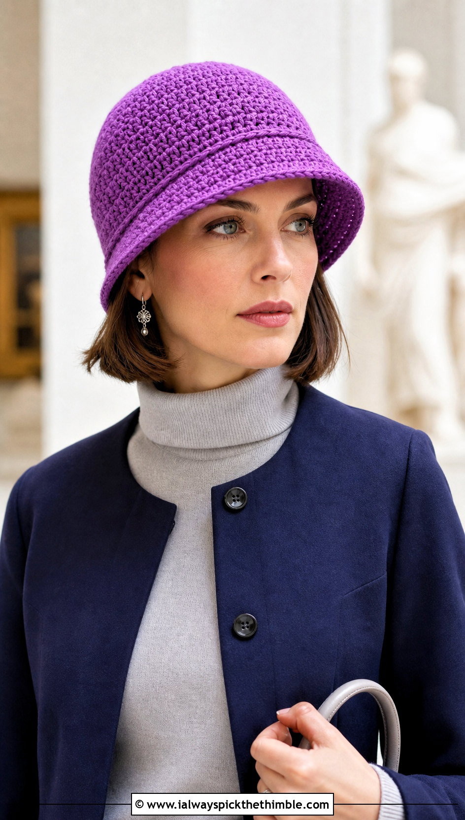 Knit Look Crochet Cloche With Pleated Midi Skirt - 15 Crochet Hat That Looks Knitted outfit ideas
