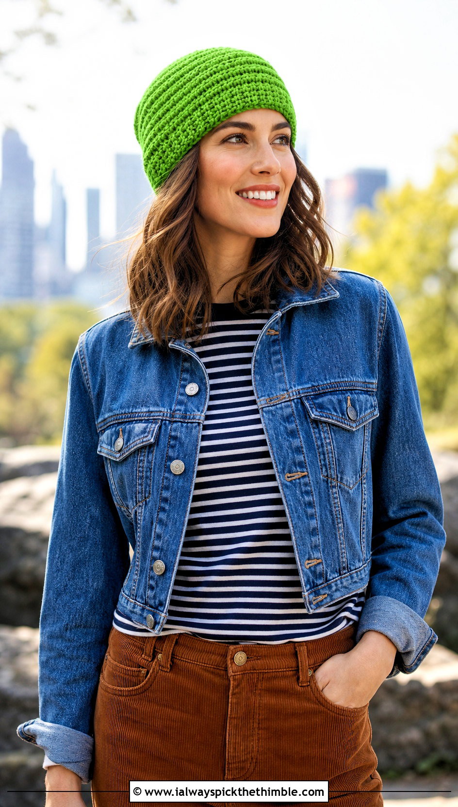 Knit Look Half Double Crochet Beanie With Denim Jacket - 25 half double crochet beanie outfit ideas