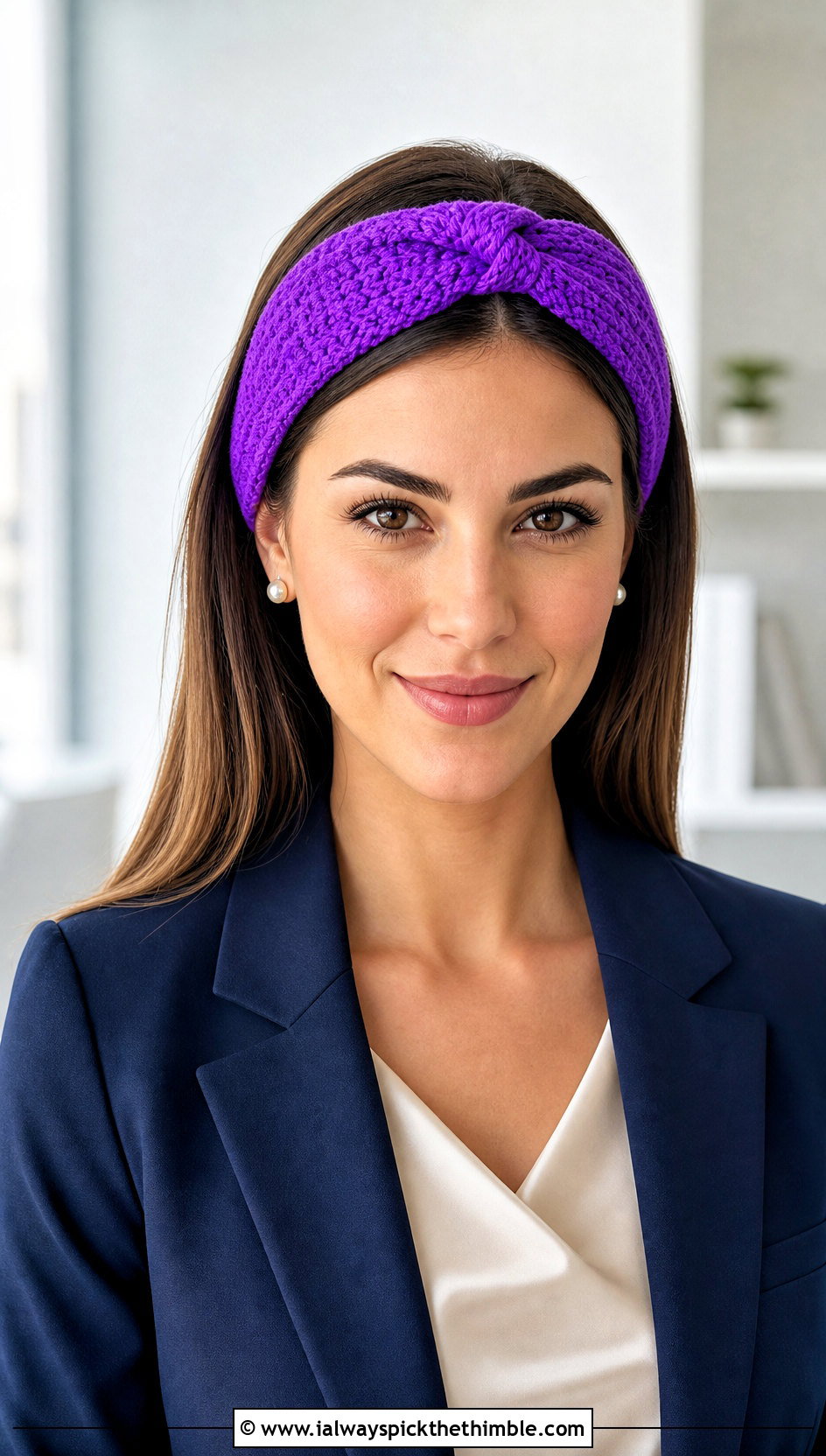 Knit Look Twisted Knot Crochet Headband With Blazer - 15 Twisted Knot Crochet Headband outfit ideas