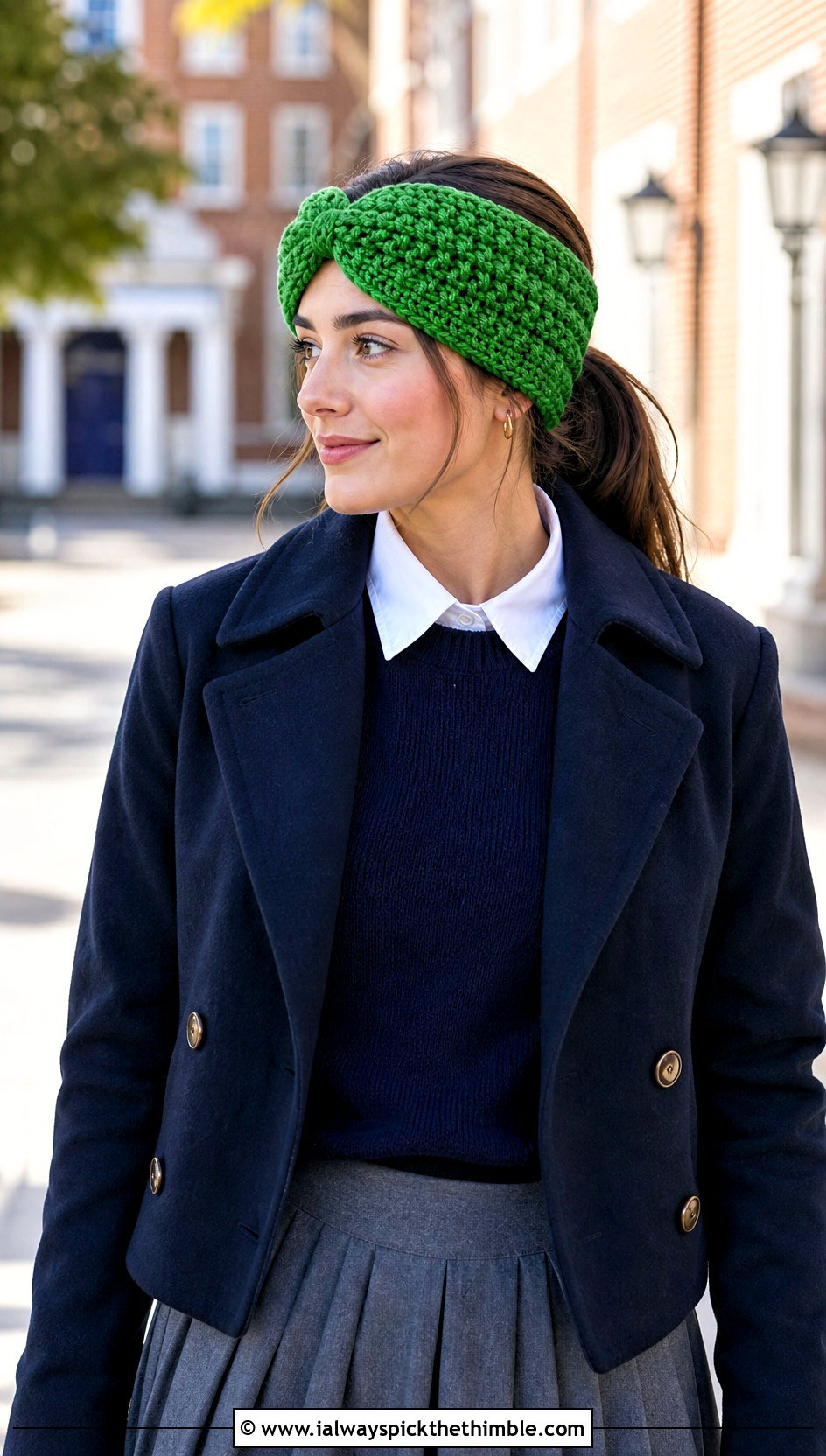 Knot Front Bulky Crochet Ear Warmer With Pleated Skirt - 20 Bulky Crochet Ear Warmer outfit ideas