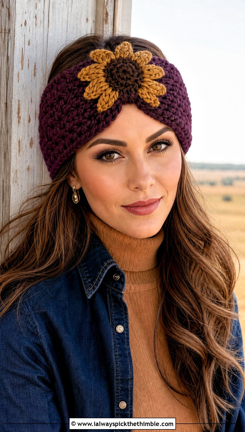 Knot Sunflower Crochet Headband With Denim Skirt And Boots - 20 Crochet Sunflower Headband outfit ideas