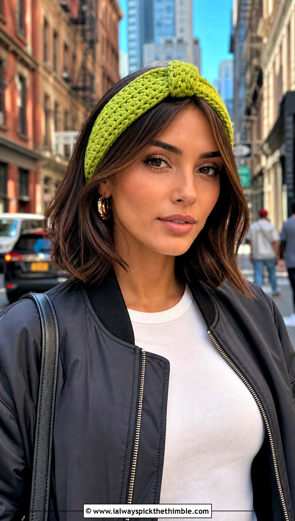 Knotted Crochet Braid Headband With Bomber Jacket And Barrel Jeans - 20 crochet braid headband outfit ideas