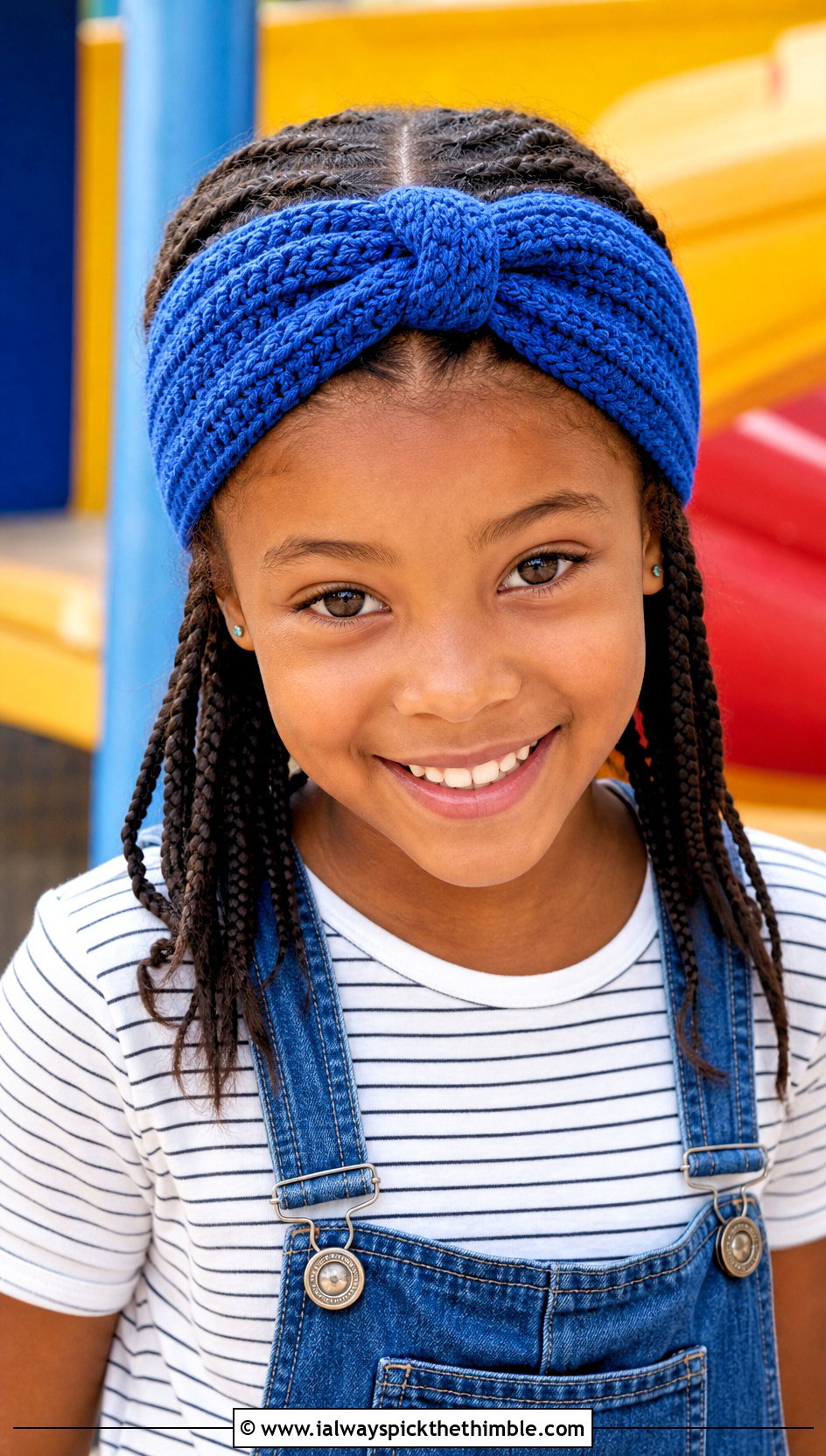Knotted Crochet Childs Headband With Denim Overalls - 20 Crochet Childs Headband outfit ideas