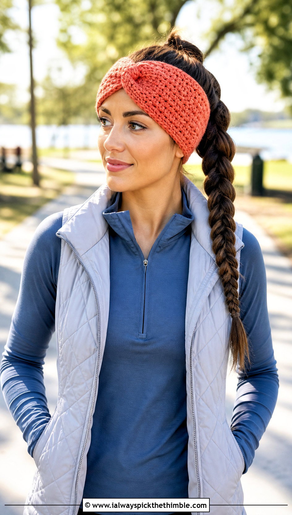 Knotted Crochet Ear Wrap With Athleisure Outfit - 20 crochet ear wrap outfit ideas