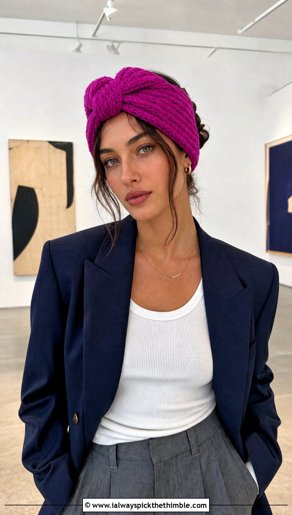 Knotted Pumpkin Turban Headband With Blazer And Shorts - 25 crochet pumpkin headband outfit ideas