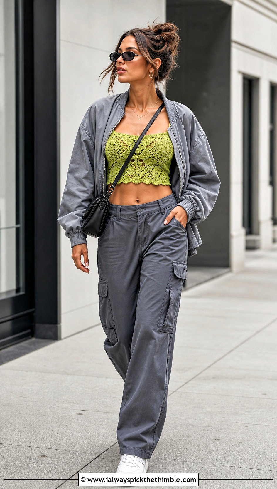 Lace Band Sophia Crop Top With Cargo Pants - 15 Crochet Sophia Crop Top outfit ideas