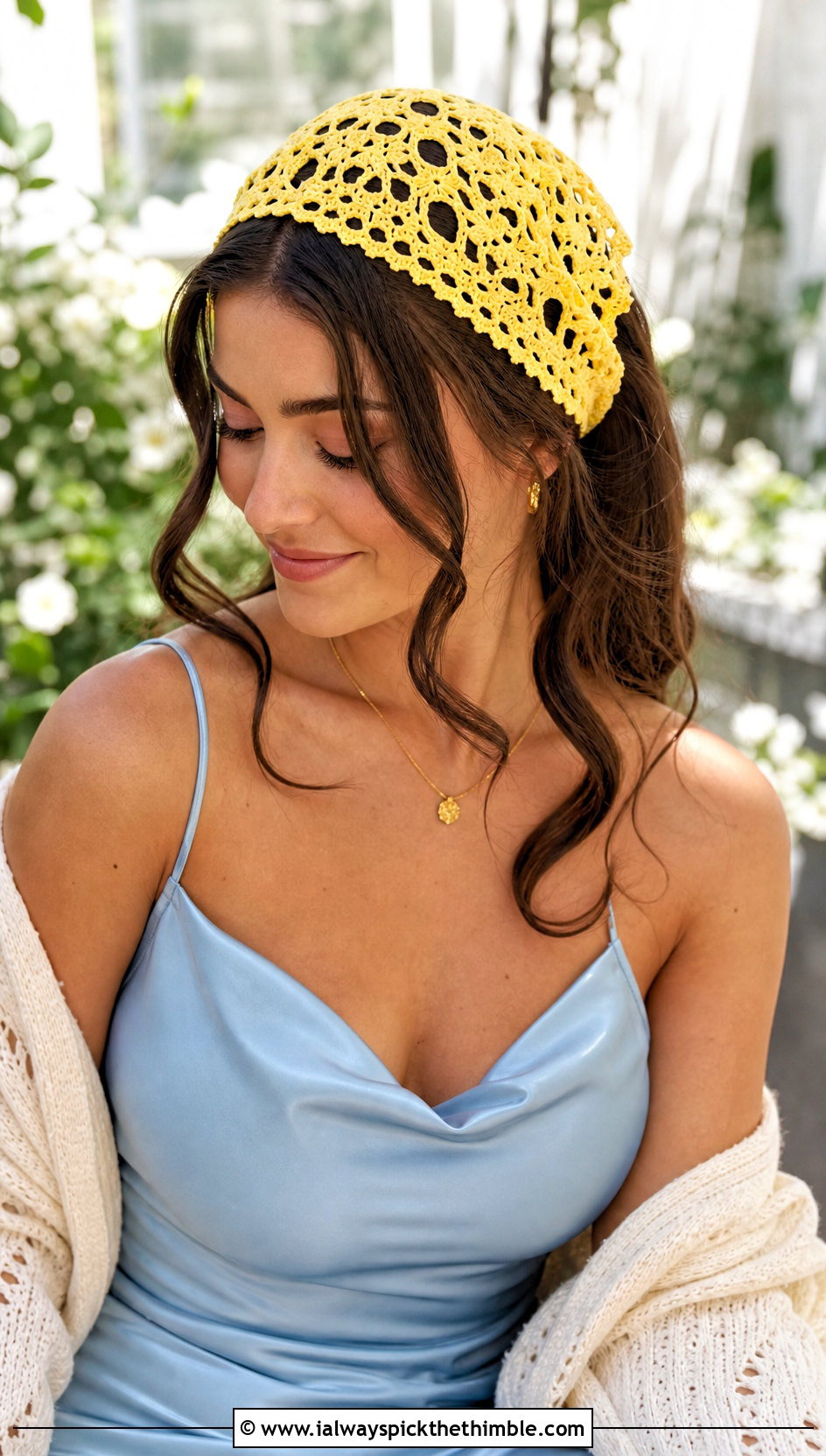 Lace Bandana Crochet Headband With Slip Dress - 20 boho crochet headband outfit ideas