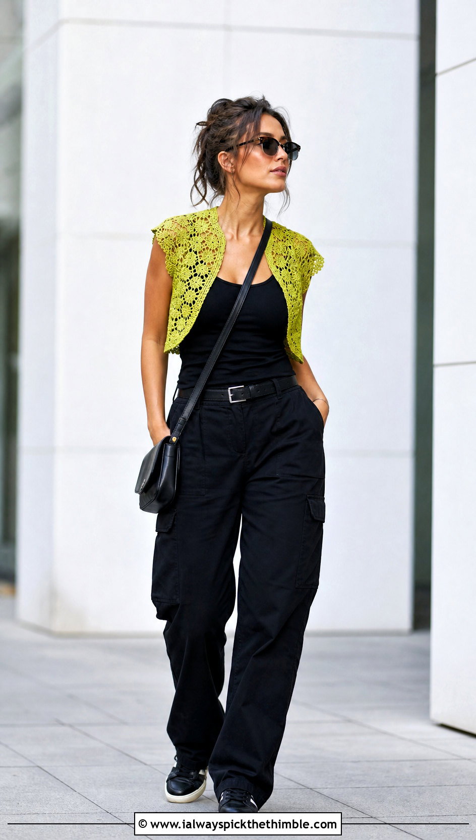 Lace Bolero Shrug Vest With Cargo Pants - 15 crochet shrug vest outfit ideas