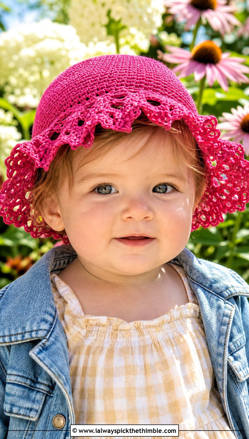 Lace Brim Crochet Sun Hat With Gingham Romper - 15 12 Month Crochet Hat outfit ideas