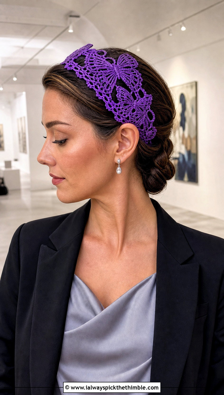 Lace Butterfly Crochet Headband With Satin Dress - 15 crochet butterfly headband outfit ideas