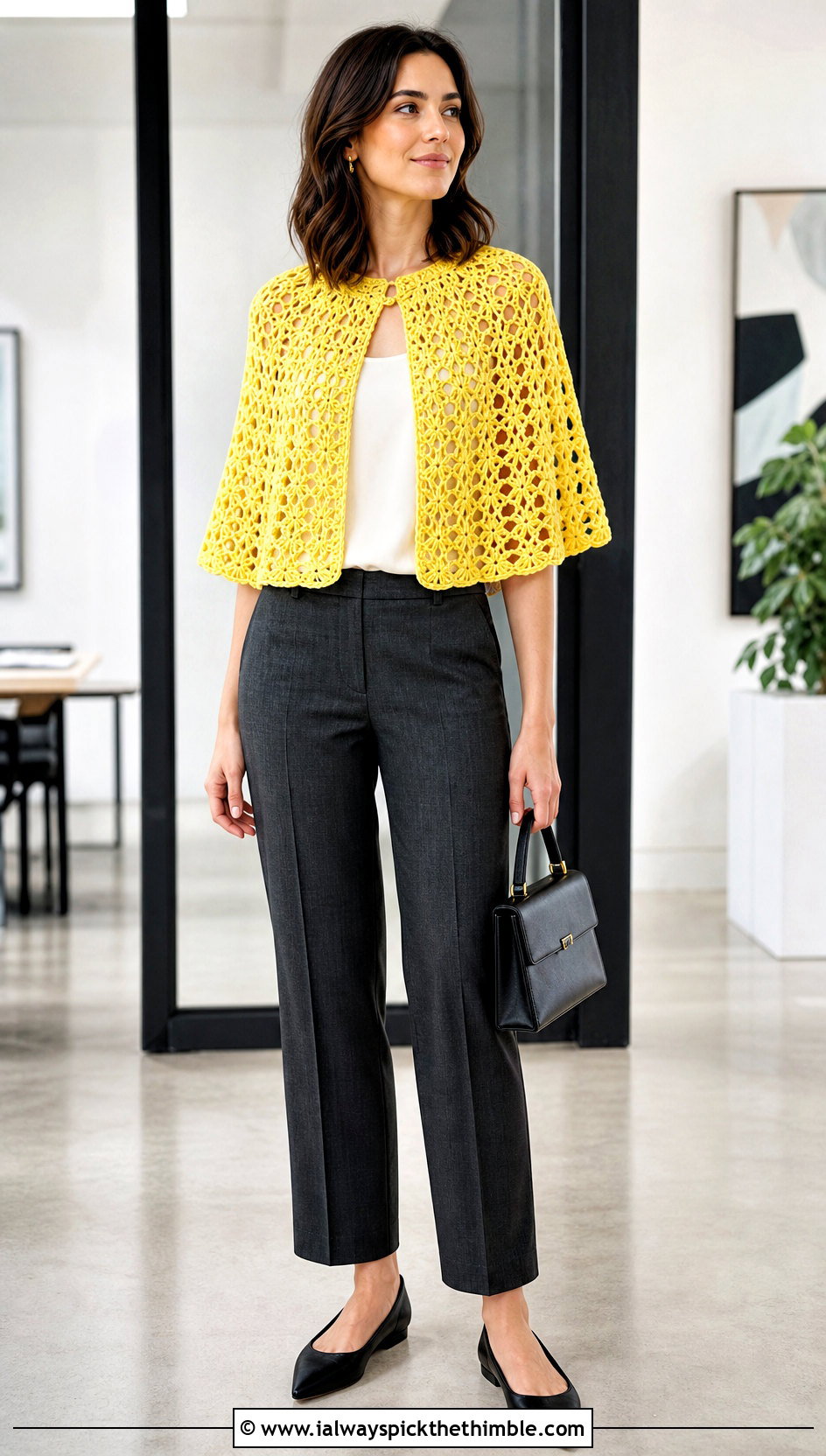 Lace Capelet DIY Crochet Cape With Tailored Trousers - 15 diy crochet cape outfit ideas
