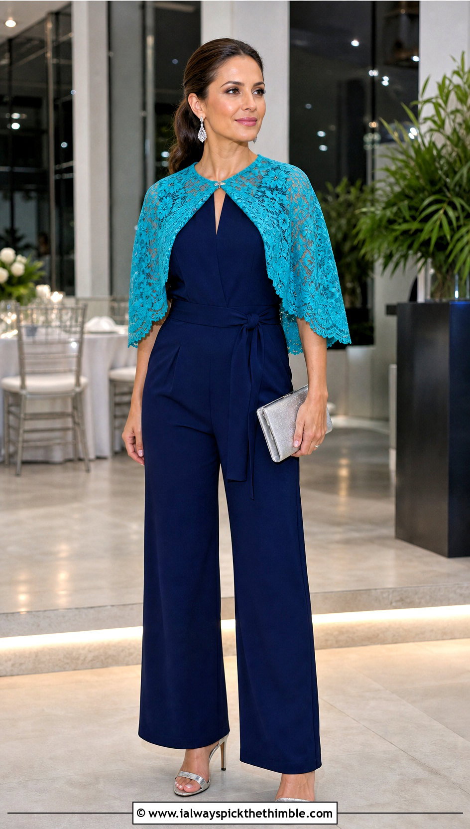 Lace Capelet Shawl With Jumpsuit And Heeled Sandals - 25 lacy crochet shawl outfit ideas
