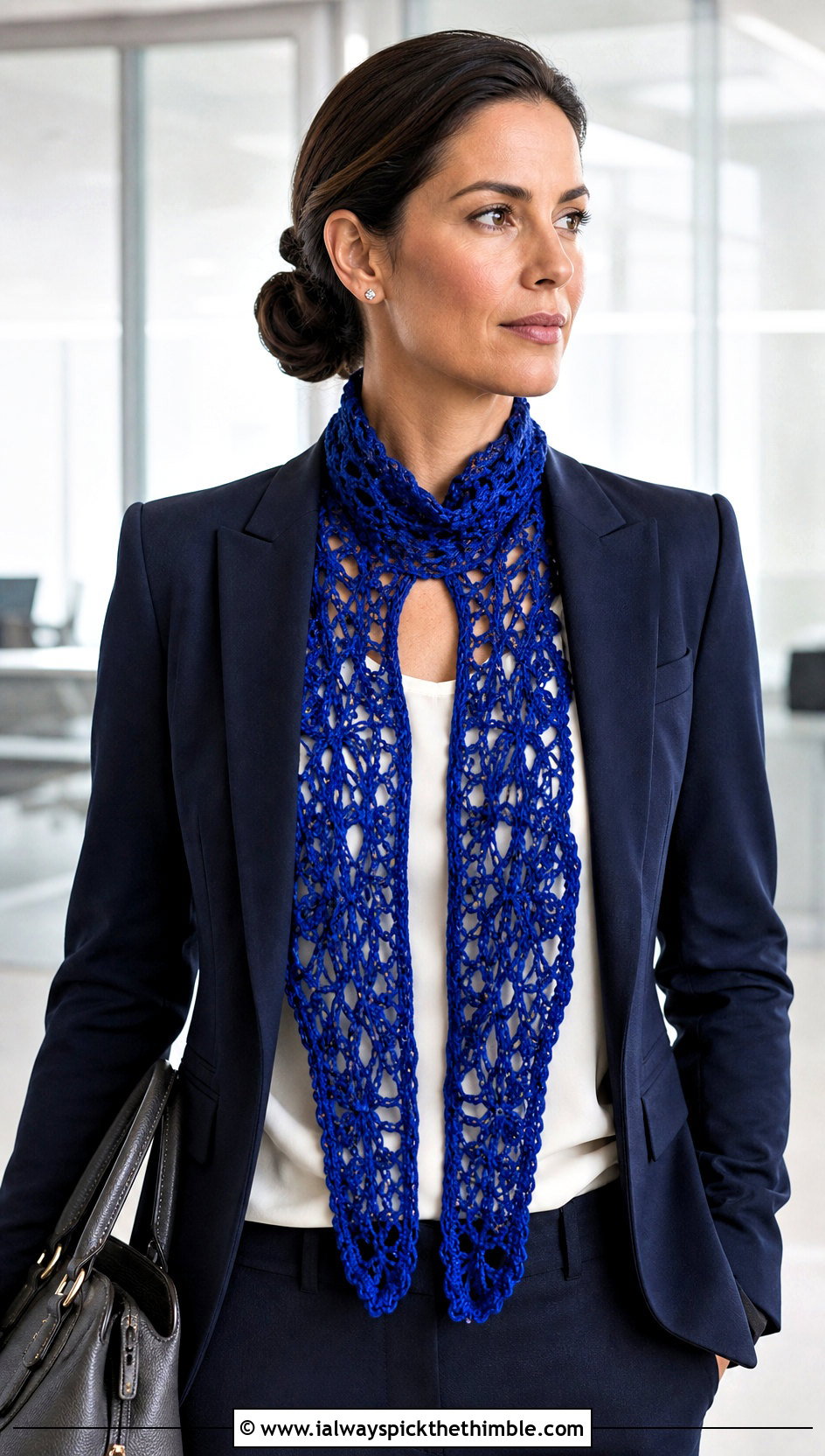 Lace Cari Keyhole Crochet Scarf With Tailored Blazer - 15 Cari Keyhole Crochet Scarf outfit ideas