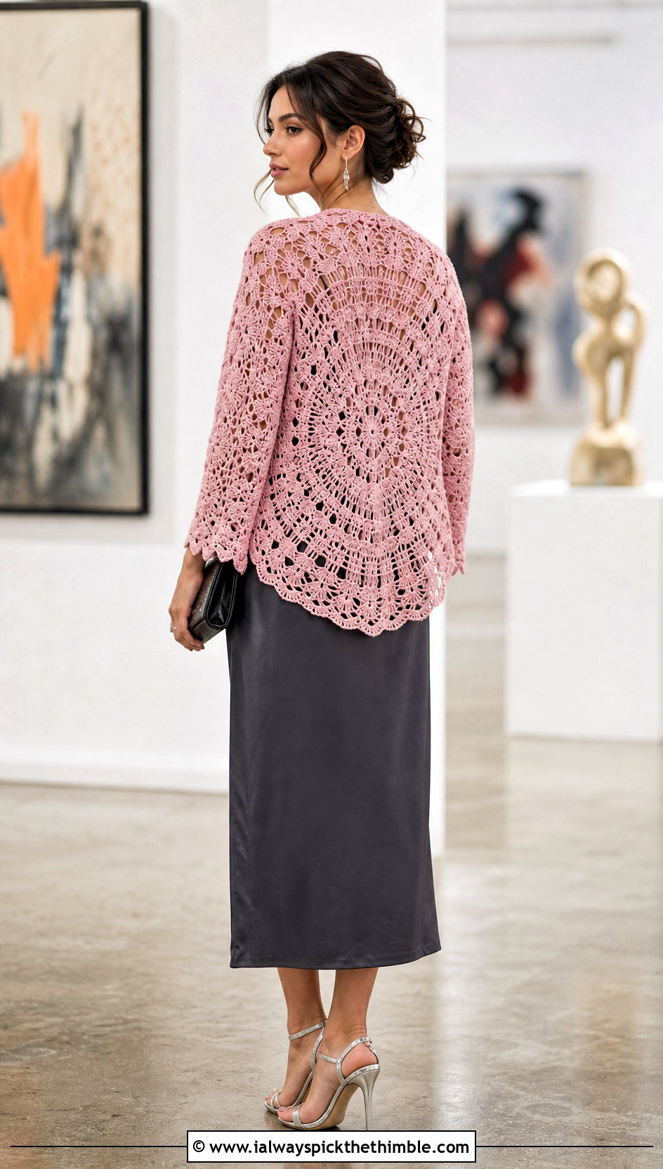 Lace Circle Cardigan With Satin Slip Dress - 20 crochet circle cardigan outfit ideas