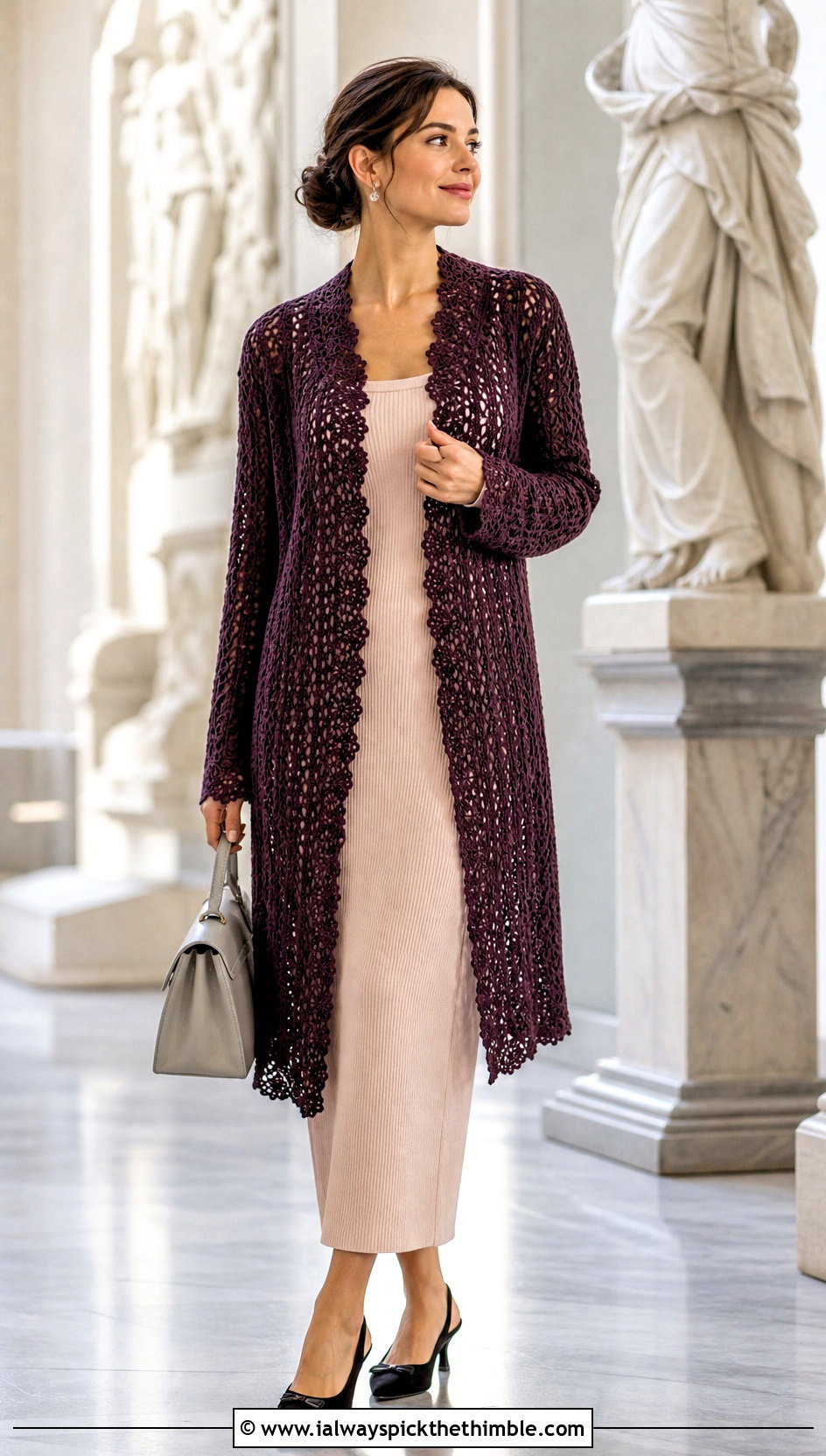 Lace Collar Crochet Cardigan With Column Dress - 15 Crochet Cardigan With Collar outfit ideas
