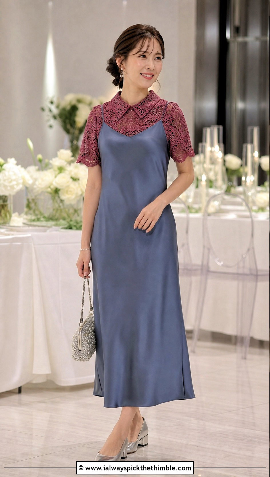 Lace Collar Crochet Top With A Slip Dress - 20 Crochet Collar Top outfit ideas