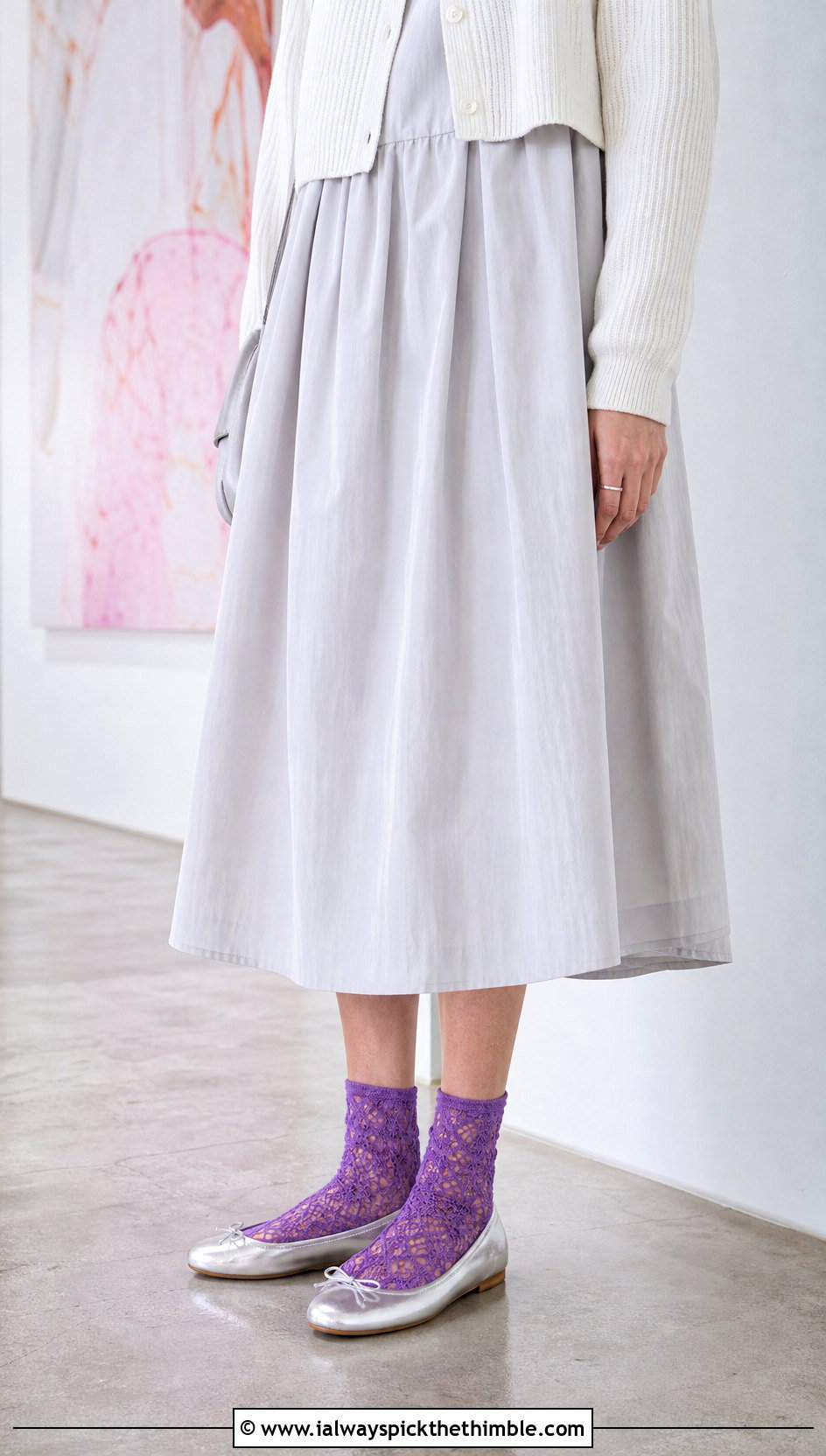 Lace Crochet Ankle Socks With Ballet Flats And Midi Dress - 25 crochet socks outfit ideas