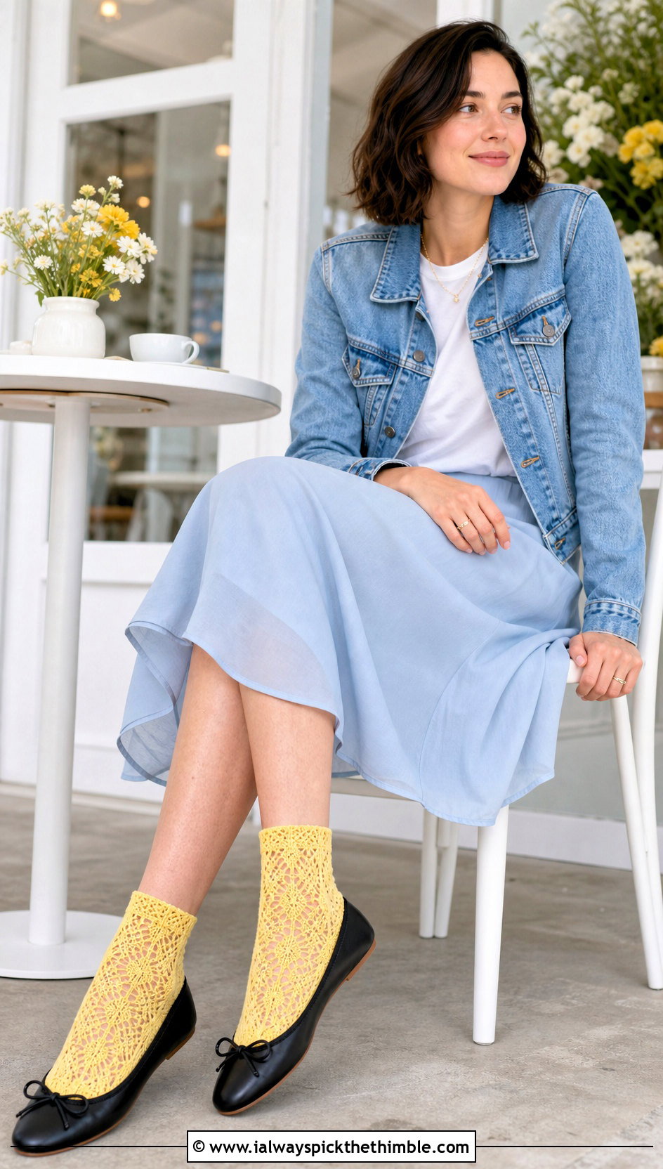 Lace Crochet Ankle Socks With Ballet Flats - 20 Crocheted Socks outfit ideas