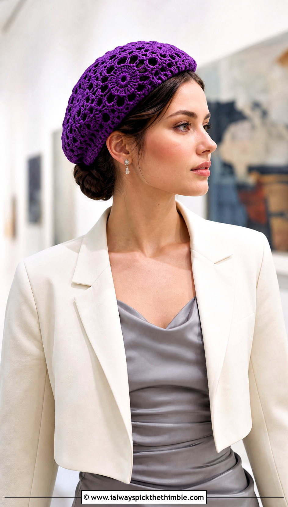 Lace Crochet Beret With Satin Midi Dress - 15 Womens Crochet Beret outfit ideas
