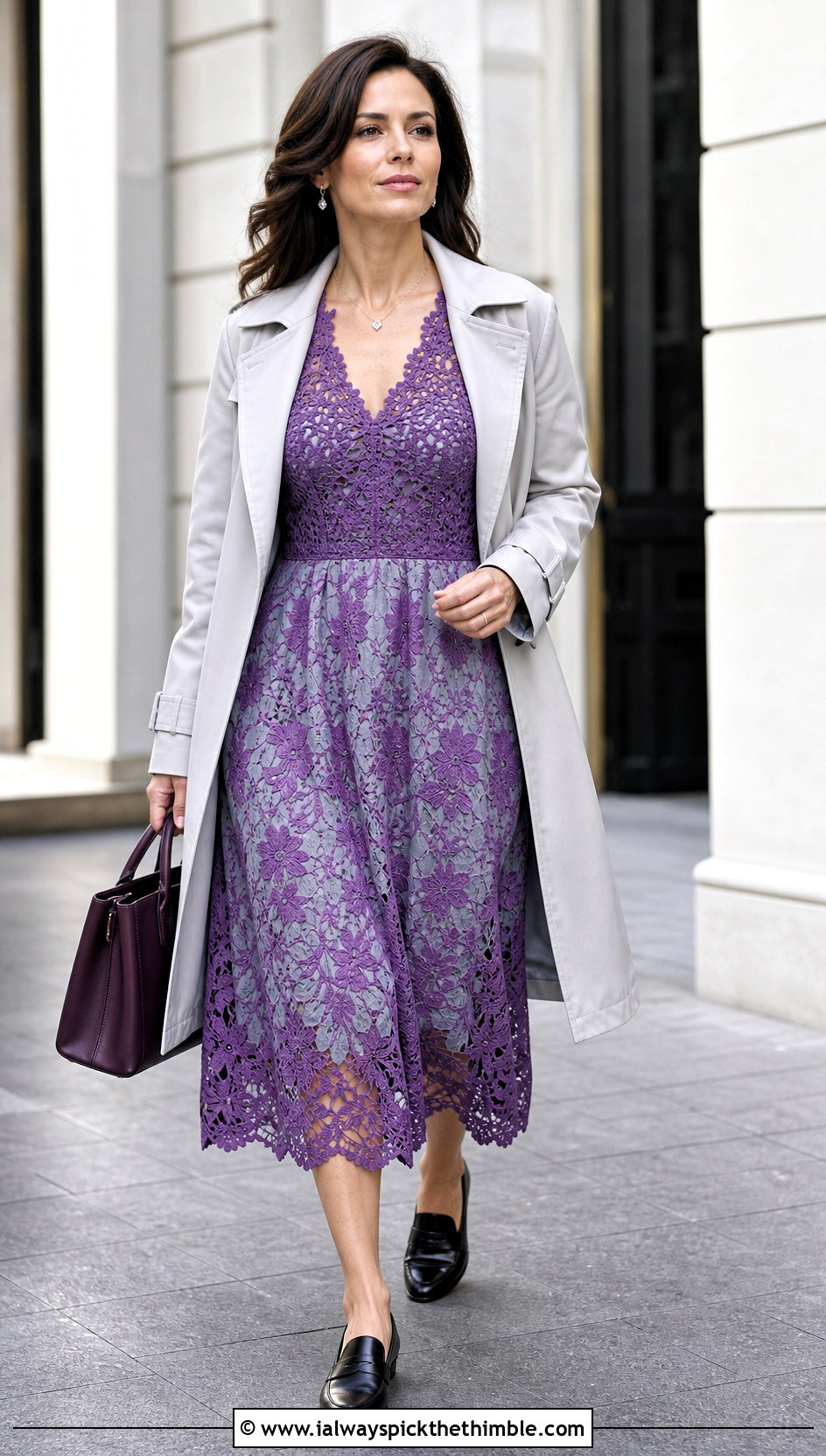 Lace Crochet Bodice Dress With Trench Coat - 20 crochet bodice dress outfit ideas