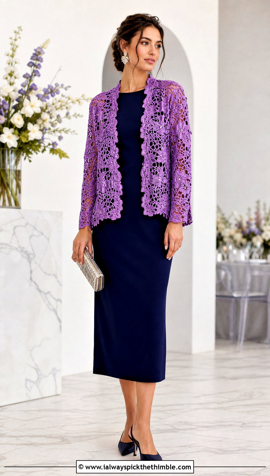Lace Crochet Bog Jacket With Column Dress - 25 Crochet Bog Jacket outfit ideas