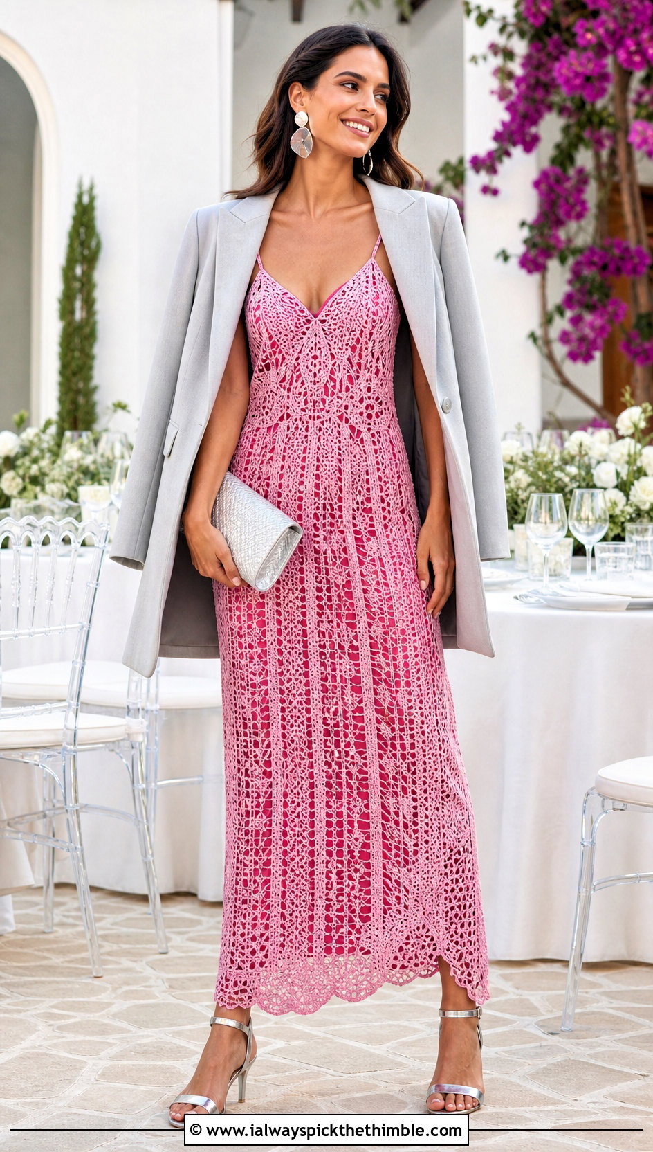 Lace Crochet Boho Slip Dress With Metallic Sandals - 20 crochet boho dress outfit ideas