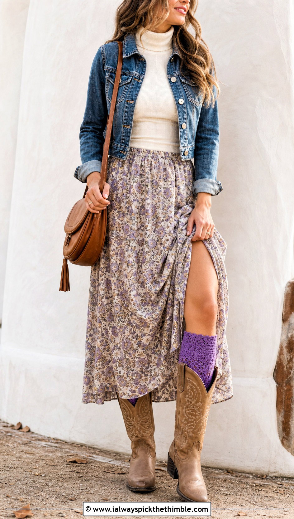 Lace Crochet Boot Cuffs With Midi Skirt And Western Boots - 20 crochet boot cuff outfit ideas