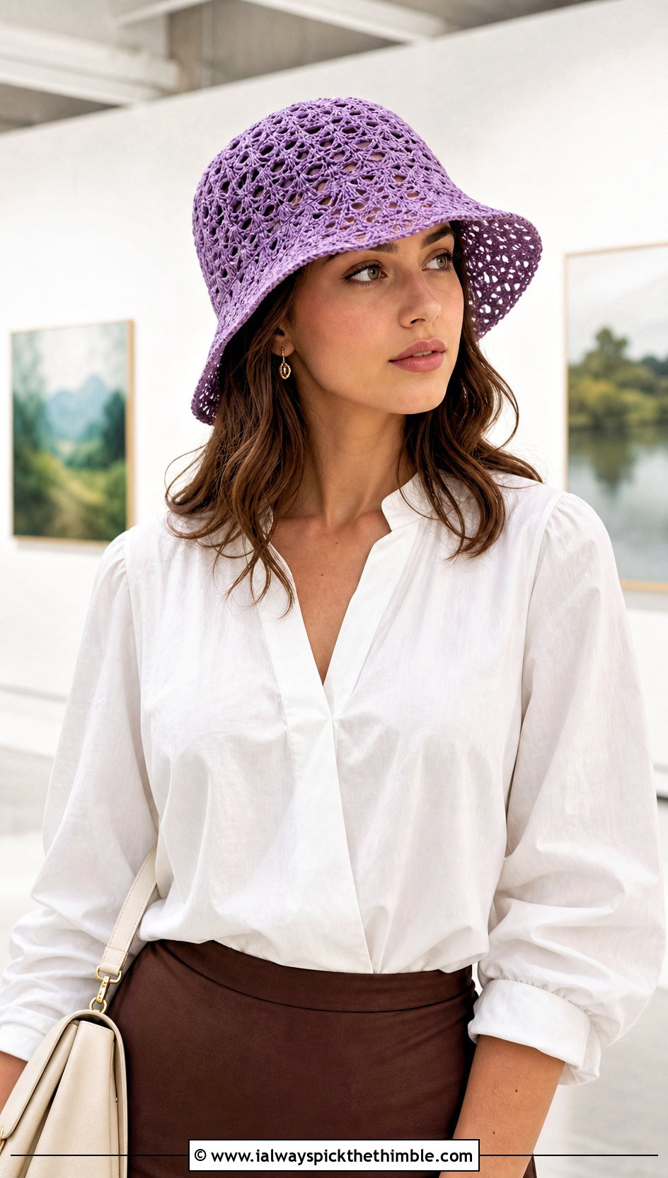 Lace Crochet Bucket Hat With Blouse And Midi Skirt - 25 crochet bucket hats outfit ideas