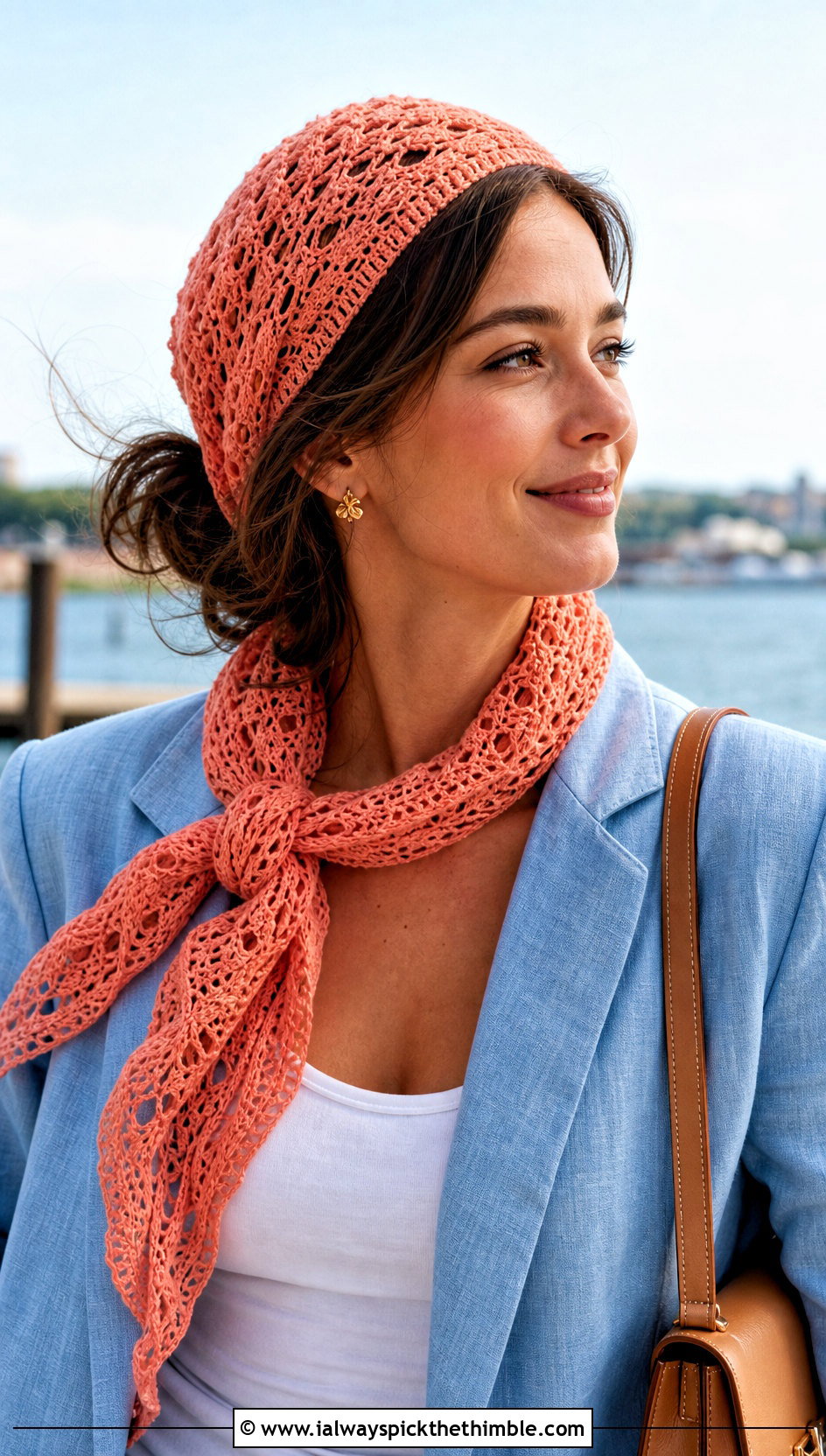 Lace Crochet Cap And Lightweight Scarf With Linen Suit - 25 crochet hat and scarf set outfit ideas