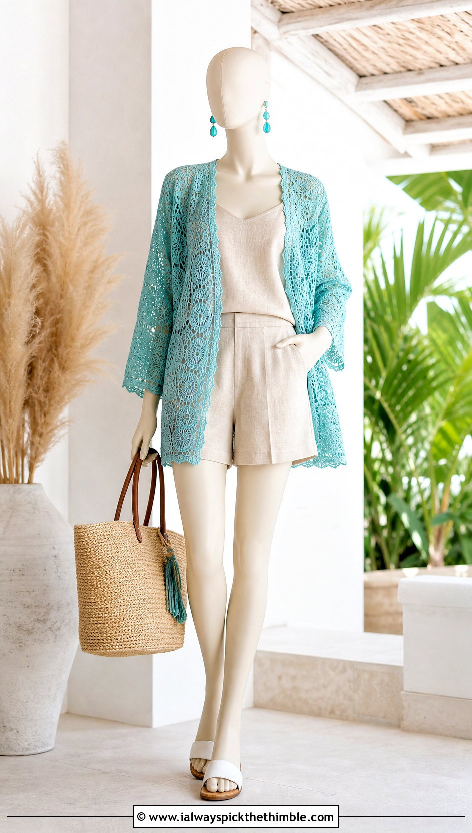 Lace Crochet Cardigan With Linen Shorts Set - 15 Crochet Cardigan On Mannequin outfit ideas
